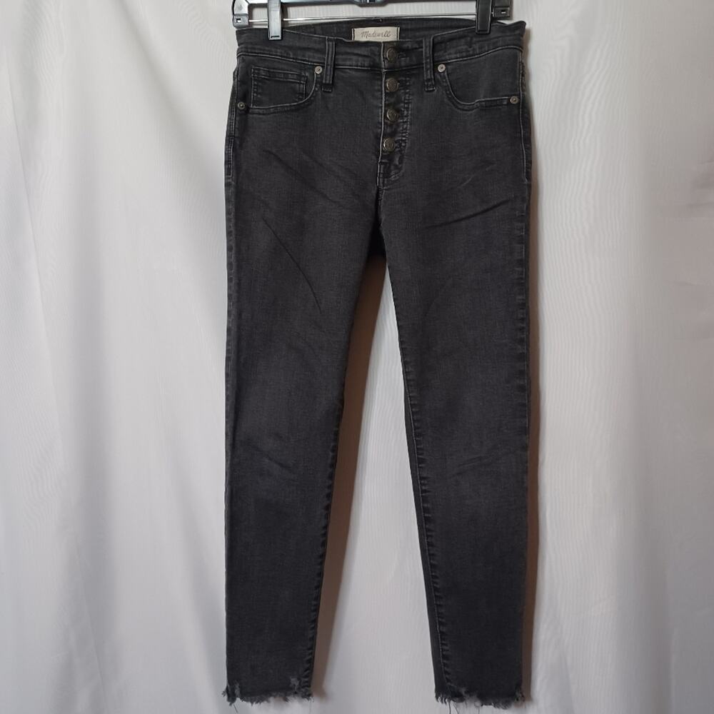 Madewell Black Button Fly High Rise Skinny Jeans With Raw Edge Hem. Size 28P